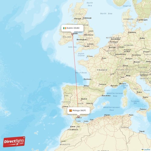 Malaga - Dublin direct flight map