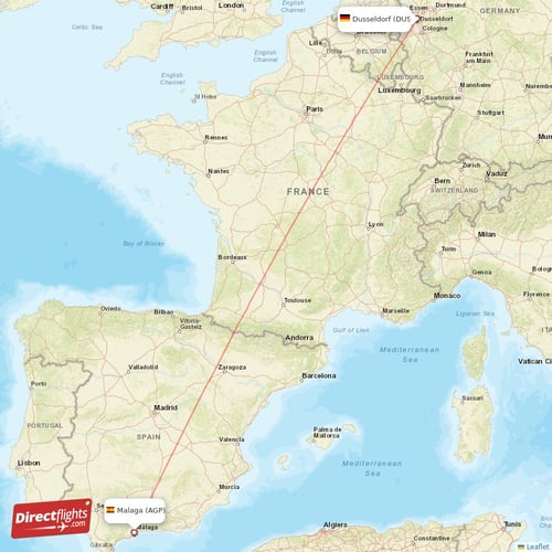 Malaga - Dusseldorf direct flight map