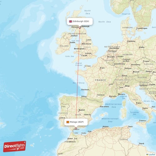 Malaga - Edinburgh direct flight map