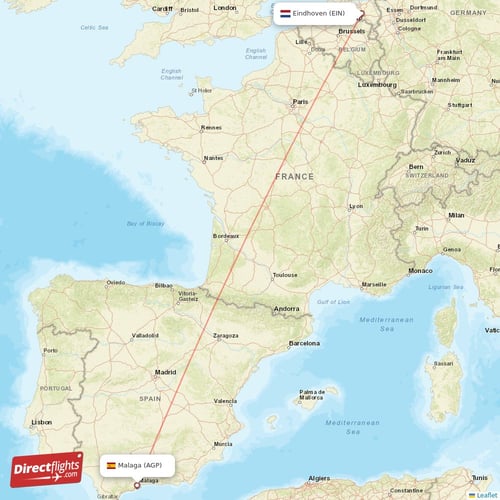 Malaga - Eindhoven direct flight map