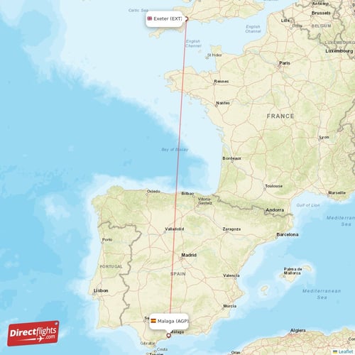 Malaga - Exeter direct flight map