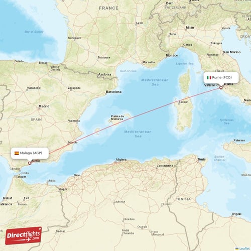 Malaga - Rome direct flight map