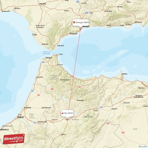 Malaga - Fes direct flight map