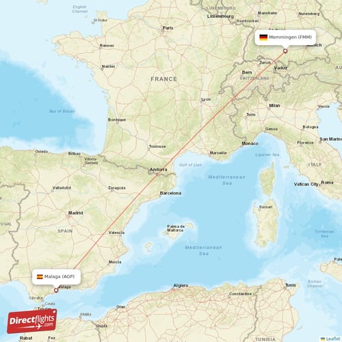 Malaga - Memmingen direct flight map