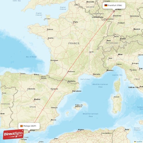 Malaga - Frankfurt direct flight map