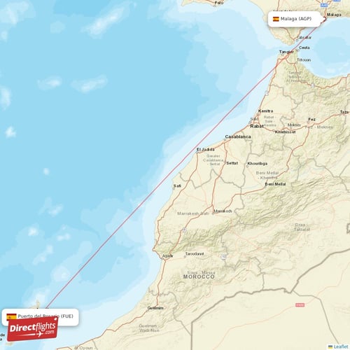 Malaga - Puerto del Rosario direct flight map