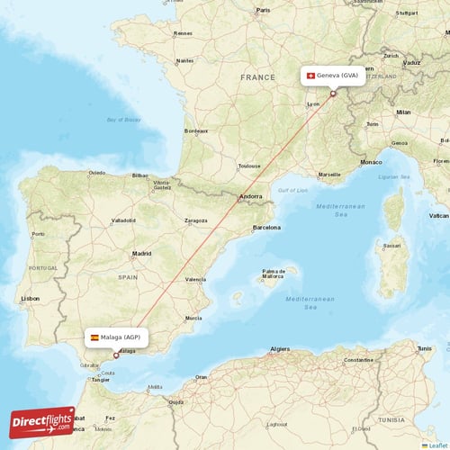 Malaga - Geneva direct flight map