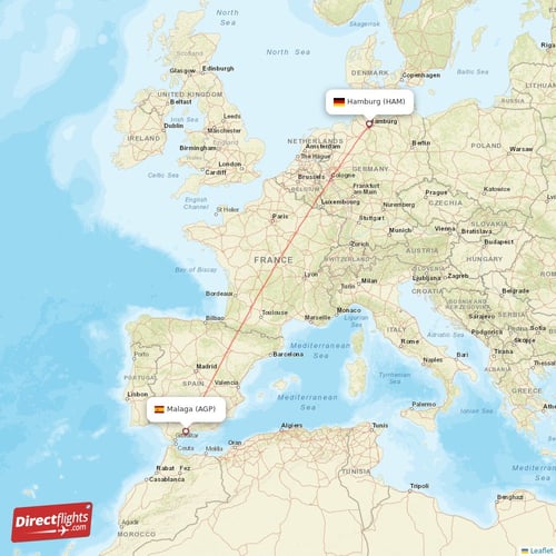 Malaga - Hamburg direct flight map