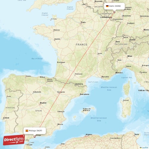Malaga - Hahn direct flight map