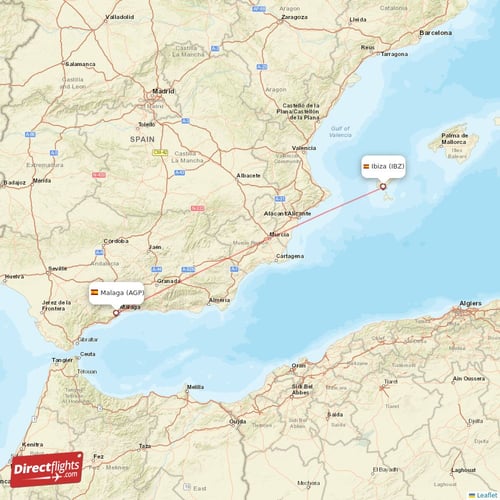 Malaga - Ibiza direct flight map