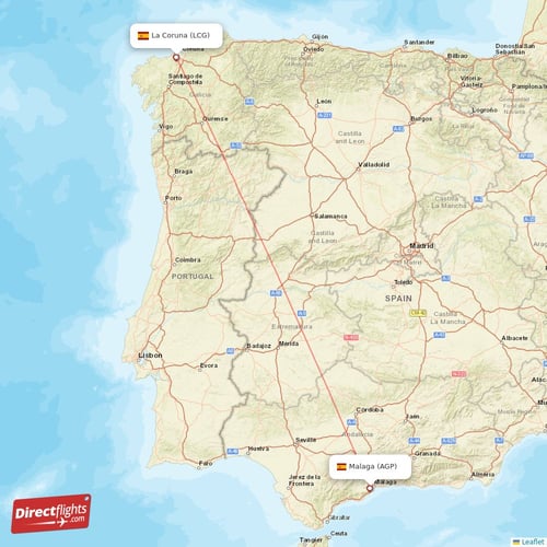Malaga - La Coruna direct flight map