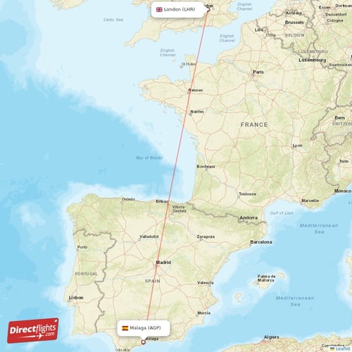 Malaga - London direct flight map