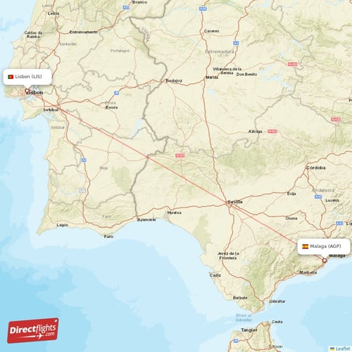 Malaga - Lisbon direct flight map