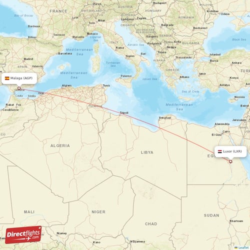 Malaga - Luxor direct flight map