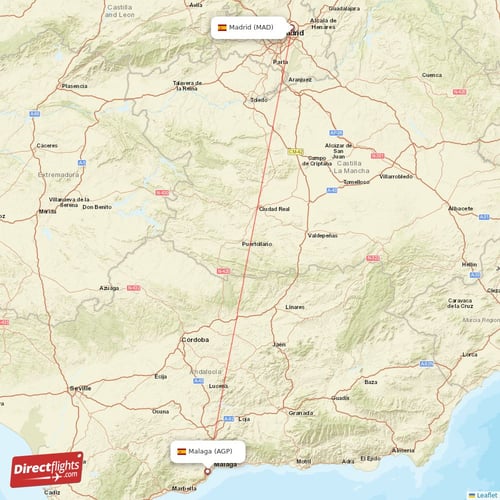 Malaga - Madrid direct flight map