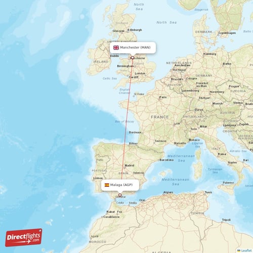 Malaga - Manchester direct flight map