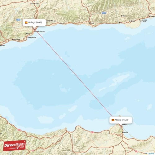 Malaga - Melilla direct flight map
