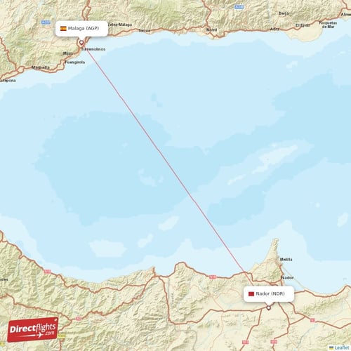 Malaga - Nador direct flight map