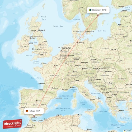 Malaga - Stockholm direct flight map