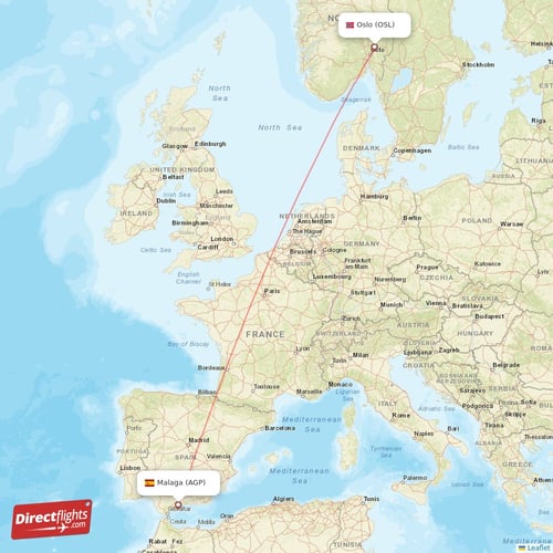 Malaga - Oslo direct flight map