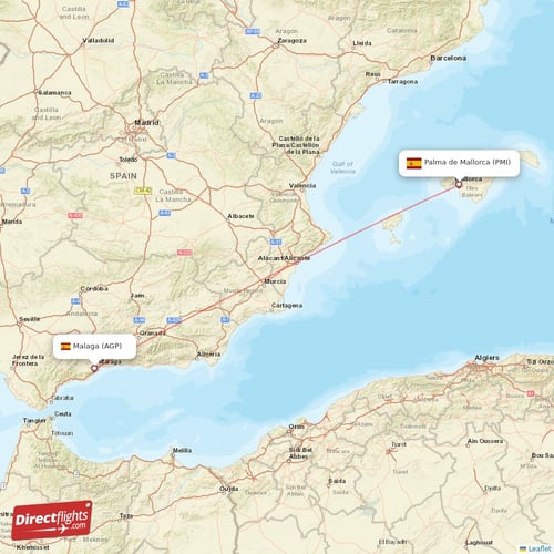 Malaga - Palma de Mallorca direct flight map