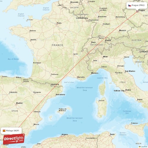 Malaga - Prague direct flight map
