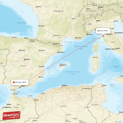 Malaga - Pisa direct flight map