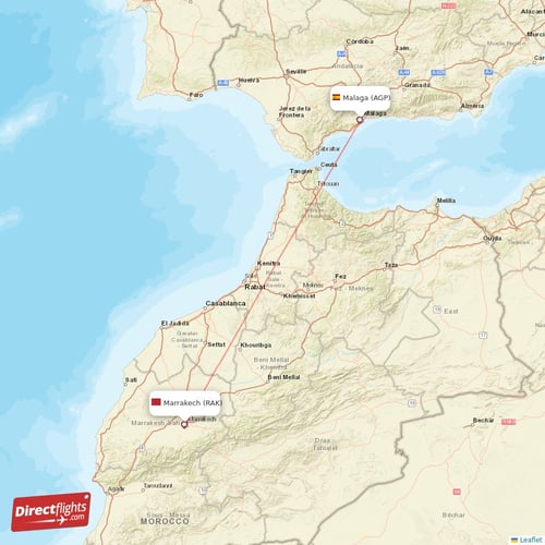Malaga - Marrakech direct flight map