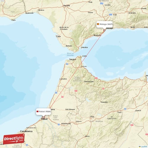 Malaga - Rabat direct flight map