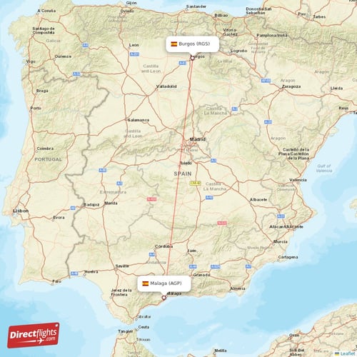 Malaga - Burgos direct flight map