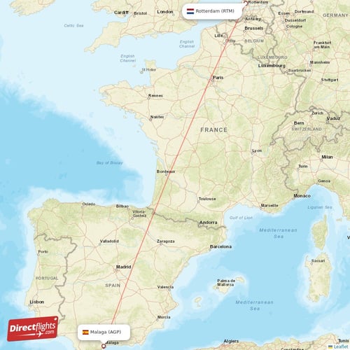 Malaga - Rotterdam direct flight map