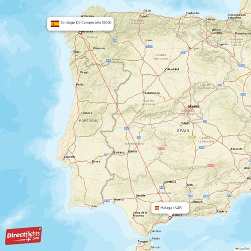 Malaga - Santiago De Compostela direct flight map