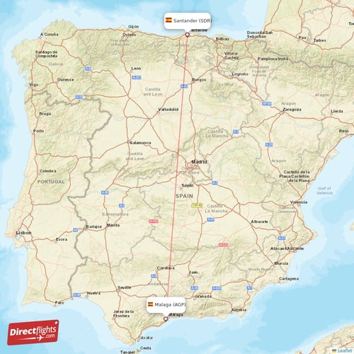 Malaga - Santander direct flight map