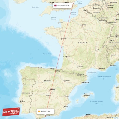Malaga - Southend direct flight map
