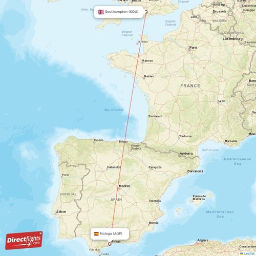 Malaga - Southampton direct flight map