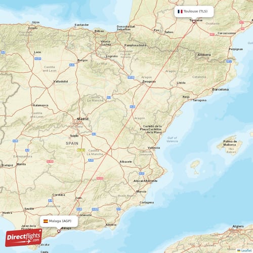 Malaga - Toulouse direct flight map