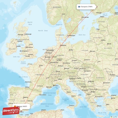 Malaga - Tampere direct flight map
