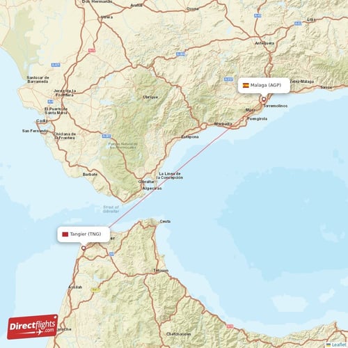 Malaga - Tangier direct flight map