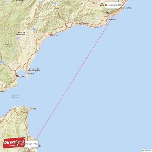 Malaga - Tetouan direct flight map