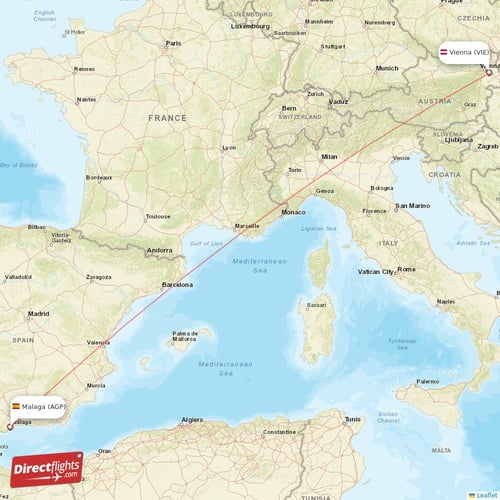 Malaga - Vienna direct flight map