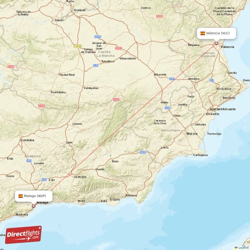 Malaga - Valencia direct flight map