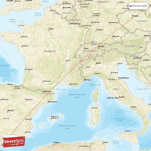 Malaga - Wroclaw direct flight map
