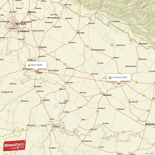 Agra - Lucknow direct flight map