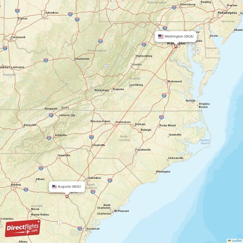 Augusta - Washington direct flight map