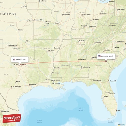 Augusta - Dallas direct flight map