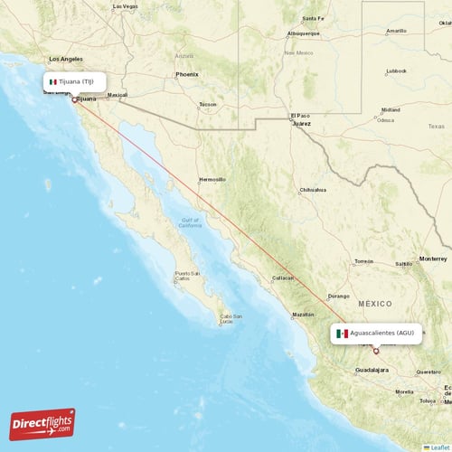 Aguascalientes - Tijuana direct flight map