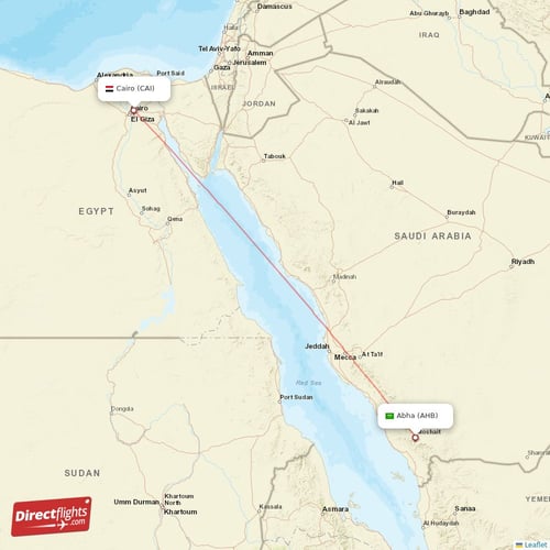 Abha - Cairo direct flight map
