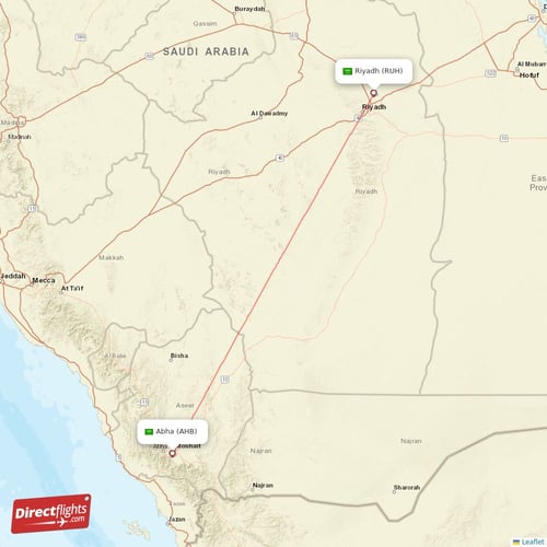 Abha - Riyadh direct flight map