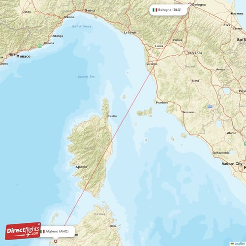Alghero - Bologna direct flight map