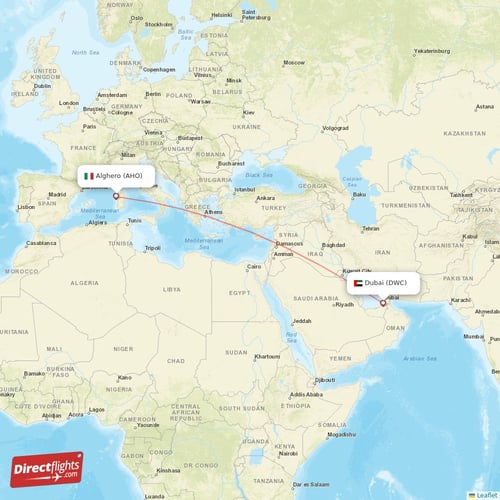 Alghero - Dubai direct flight map